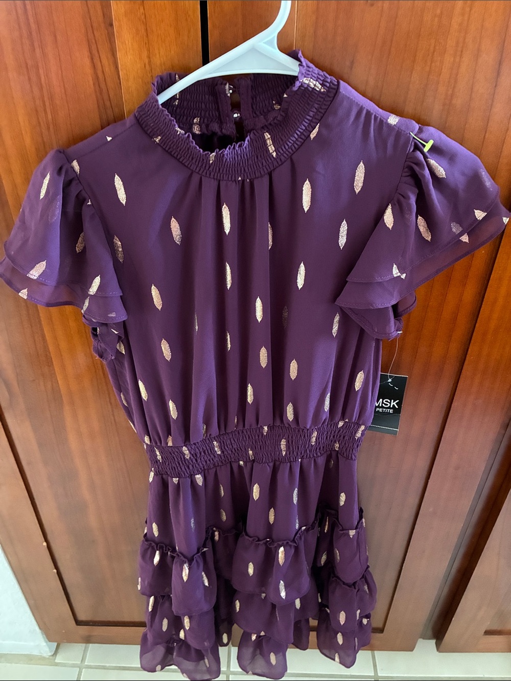 MSK Plum Dress with Metallic Gold Dot Accents